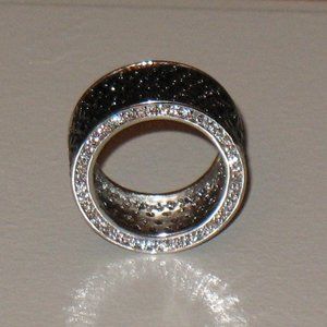 Sterling Silver  Pave Band- Black & White CZ Stone